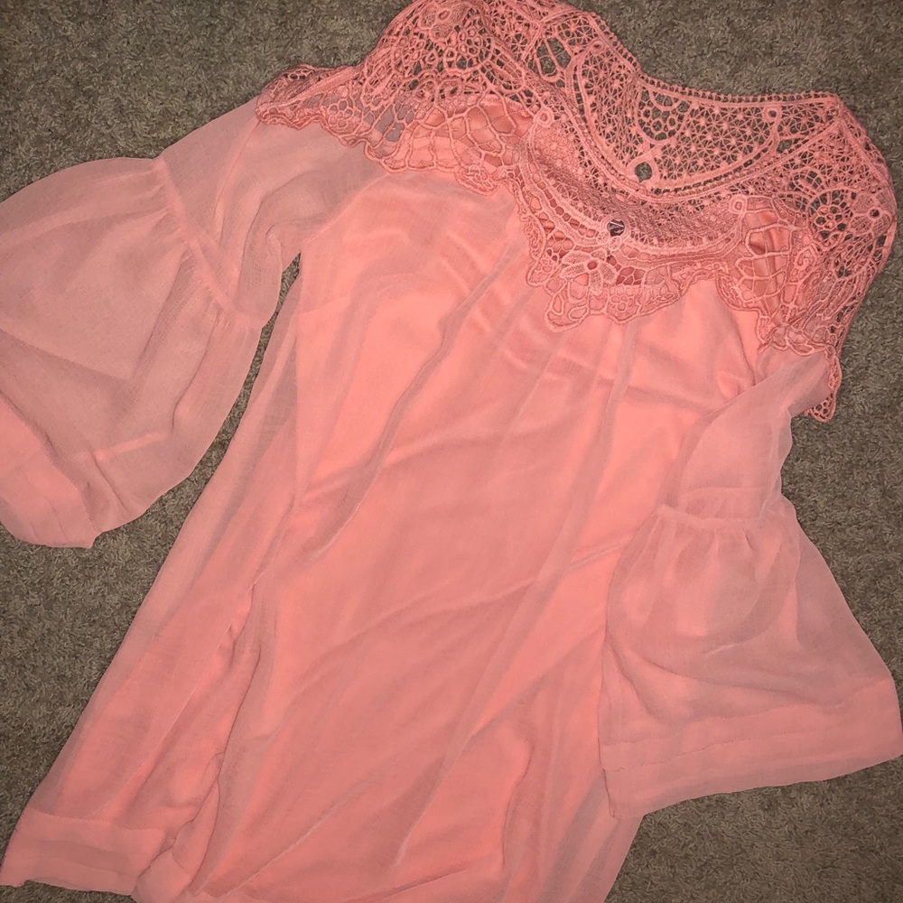 Coral lace flowy dress